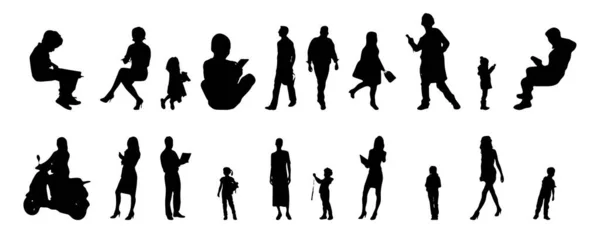 Vector silhouettes, Outline silhouettes of people, Contour drawing, people silhouette, Icon Set Isolated, Silhouette of sitting people, Architectural set