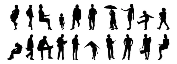 Vektor Silhouetten Umrisse Von Menschen Konturzeichnung Menschen Silhouette Icon Set — Stockvektor