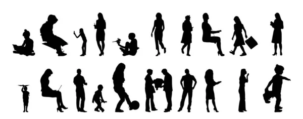 Vektor Silhouetten Umrisse Von Menschen Konturzeichnung Menschen Silhouette Icon Set — Stockvektor