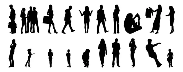 Silhouettes Vectorielles Silhouettes Esquissées Personnes Dessin Contour Silhouette Personnes Icône — Image vectorielle