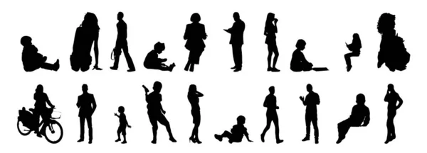 Vektor Silhouetten Umrisse Von Menschen Konturzeichnung Menschen Silhouette Icon Set — Stockvektor