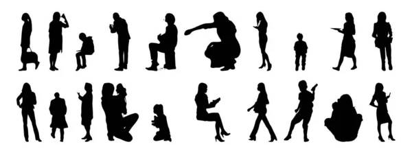 Silhouettes Vectorielles Silhouettes Esquissées Personnes Dessin Contour Silhouette Personnes Icône — Image vectorielle