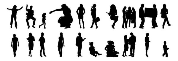 Vector Silhouetten Overzicht Silhouetten Van Mensen Contourtekening Personensilhouet Icoon Set — Stockvector