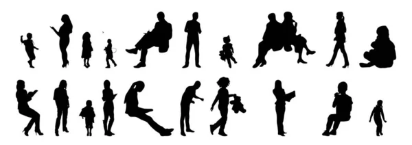 Vector Silhouetten Overzicht Silhouetten Van Mensen Contourtekening Personensilhouet Icoon Set — Stockvector