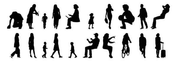 Vektor Silhouetten Umrisse Von Menschen Konturzeichnung Menschen Silhouette Icon Set — Stockvektor