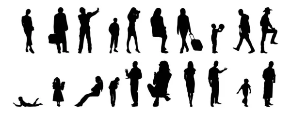 Vector silhouettes, Outline silhouettes of people, Contour drawing, people silhouette, Icon Set Isolated, Silhouette of sitting people, Architectural set