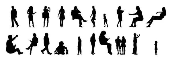 Vektor Silhouetten Umrisse Von Menschen Konturzeichnung Menschen Silhouette Icon Set — Stockvektor