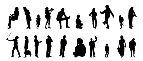 Vector Silhouetten Overzicht Silhouetten Van Mensen Contourtekening Personensilhouet Icoon Set — Stockvector