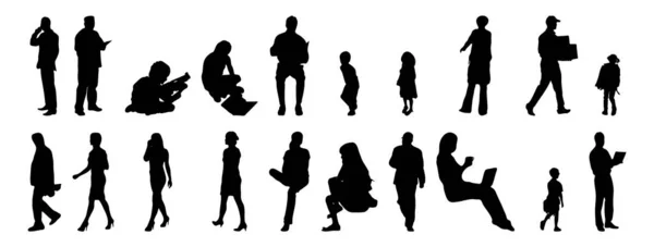 Vector Silhouetten Overzicht Silhouetten Van Mensen Contourtekening Personensilhouet Icoon Set — Stockvector