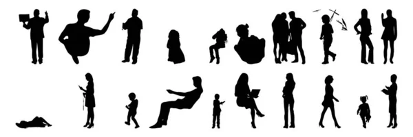 Vector Silhouetten Overzicht Silhouetten Van Mensen Contourtekening Personensilhouet Icoon Set — Stockvector