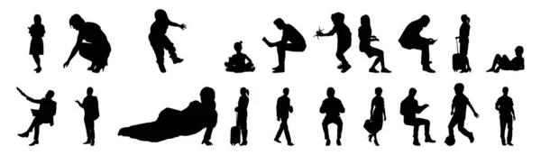 Vektor Silhouetten Umrisse Von Menschen Konturzeichnung Menschen Silhouette Icon Set — Stockvektor