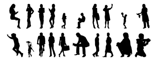 Silhouettes Vectorielles Silhouettes Esquissées Personnes Dessin Contour Silhouette Personnes Icône — Image vectorielle