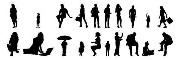 Vektor Silhouetten Umrisse Von Menschen Konturzeichnung Menschen Silhouette Icon Set — Stockvektor