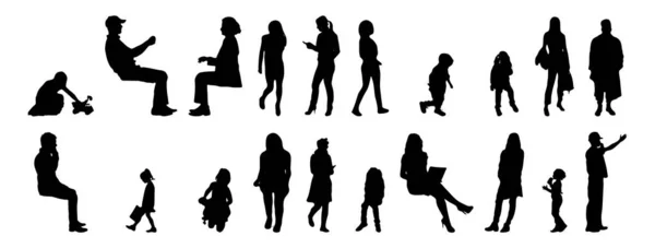 Vektor Silhouetten Umrisse Von Menschen Konturzeichnung Menschen Silhouette Icon Set — Stockvektor