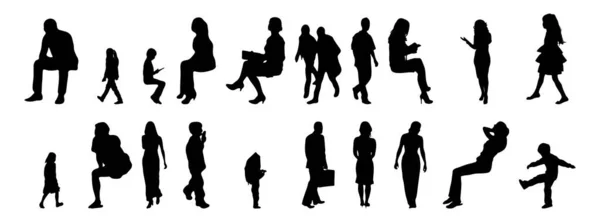 Vektor Silhouetten Umrisse Von Menschen Konturzeichnung Menschen Silhouette Icon Set — Stockvektor