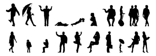 Vektor Silhouetten Umrisse Von Menschen Konturzeichnung Menschen Silhouette Icon Set — Stockvektor