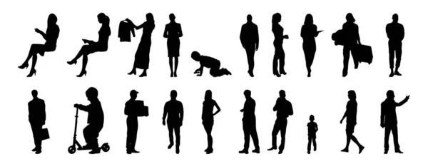 Silhouettes Vectorielles Silhouettes Esquissées Personnes Dessin Contour Silhouette Personnes Icône — Image vectorielle