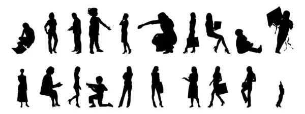 Vektor Silhouetten Umrisse Von Menschen Konturzeichnung Menschen Silhouette Icon Set — Stockvektor