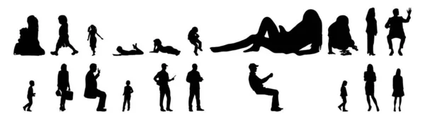 Vektor Silhouetten Umrisse Von Menschen Konturzeichnung Menschen Silhouette Icon Set — Stockvektor