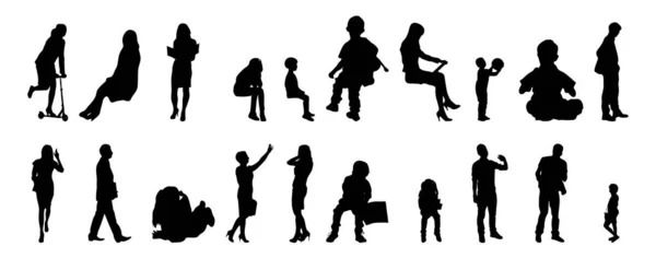 Vector Silhouetten Overzicht Silhouetten Van Mensen Contourtekening Personensilhouet Icoon Set — Stockvector