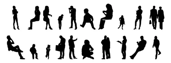 Vector Silhouettes Outline Silhouettes People Contour Drawing People Silhouette Icon — Stock Vector