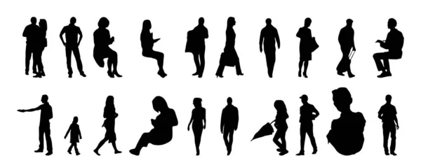 Silhouettes Vectorielles Silhouettes Esquissées Personnes Dessin Contour Silhouette Personnes Icône — Image vectorielle