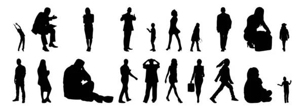 Vektor Silhouetten Umrisse Von Menschen Konturzeichnung Menschen Silhouette Icon Set — Stockvektor