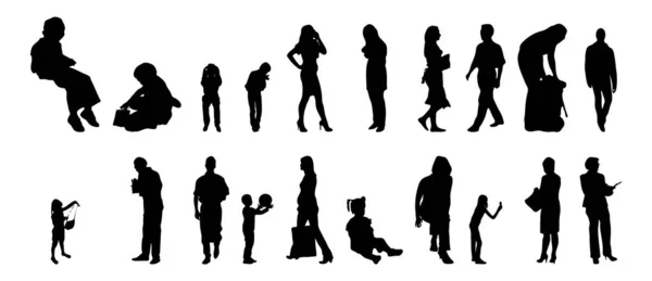 Vector Silhouetten Overzicht Silhouetten Van Mensen Contourtekening Personensilhouet Icoon Set — Stockvector