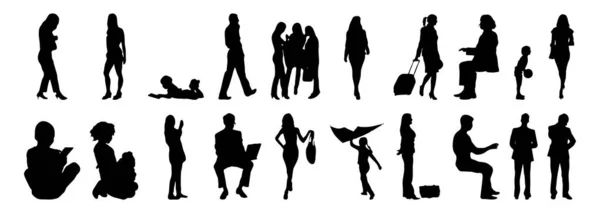 Silhouettes Vectorielles Silhouettes Esquissées Personnes Dessin Contour Silhouette Personnes Icône — Image vectorielle