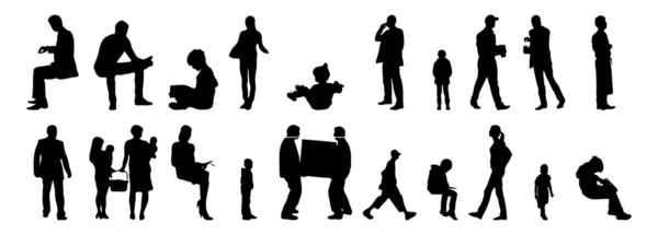 Vektor Silhouetten Umrisse Von Menschen Konturzeichnung Menschen Silhouette Icon Set — Stockvektor