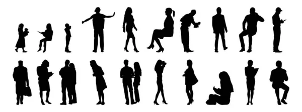 Vector Silhouetten Overzicht Silhouetten Van Mensen Contourtekening Personensilhouet Icoon Set — Stockvector