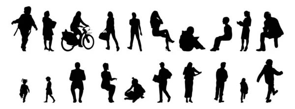 Vector silhouettes, Outline silhouettes of people, Contour drawing, people silhouette, Icon Set Isolated, Silhouette of sitting people, Architectural set