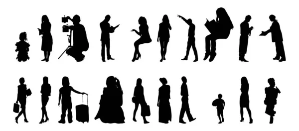 Vektor Silhouetten Umrisse Von Menschen Konturzeichnung Menschen Silhouette Icon Set — Stockvektor