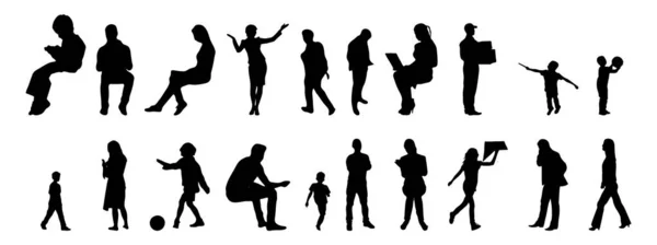 Vektor Silhouetten Umrisse Von Menschen Konturzeichnung Menschen Silhouette Icon Set — Stockvektor