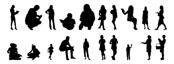 Vektor Silhouetten Umrisse Von Menschen Konturzeichnung Menschen Silhouette Icon Set — Stockvektor