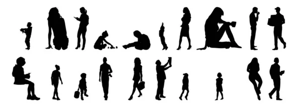 Silhouettes Vectorielles Silhouettes Esquissées Personnes Dessin Contour Silhouette Personnes Icône — Image vectorielle