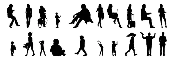 Vektor Silhouetten Umrisse Von Menschen Konturzeichnung Menschen Silhouette Icon Set — Stockvektor