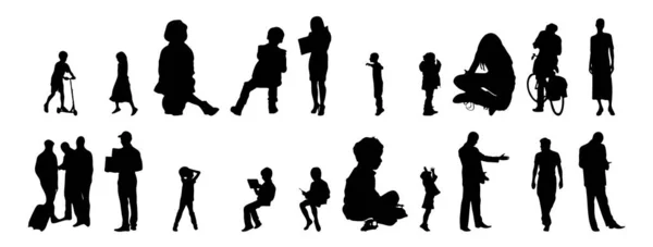 Vektor Silhouetten Umrisse Von Menschen Konturzeichnung Menschen Silhouette Icon Set — Stockvektor