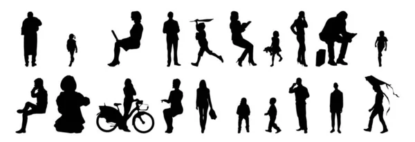 Vektor Silhouetten Umrisse Von Menschen Konturzeichnung Menschen Silhouette Icon Set — Stockvektor