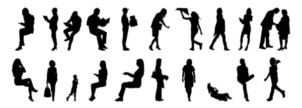 Vector Silhouettes Outline Silhouettes People Contour Drawing People Silhouette Icon — Stock Vector