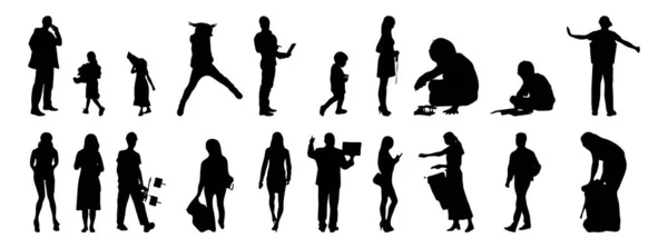 Vektor Silhouetten Umrisse Von Menschen Konturzeichnung Menschen Silhouette Icon Set — Stockvektor