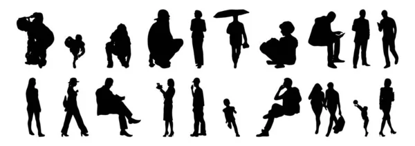 Vektor Silhouetten Umrisse Von Menschen Konturzeichnung Menschen Silhouette Icon Set — Stockvektor