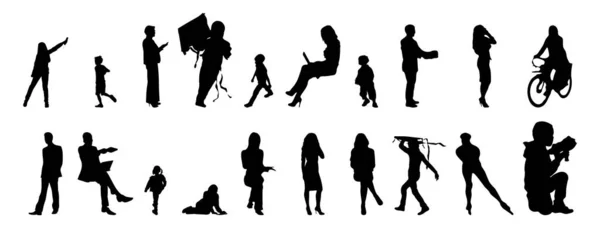 Vector Silhouetten Overzicht Silhouetten Van Mensen Contourtekening Personensilhouet Icoon Set — Stockvector