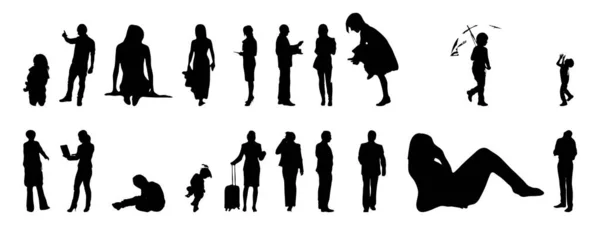 Vector Silhouettes Outline Silhouettes People Contour Drawing People Silhouette Icon — Stock Vector