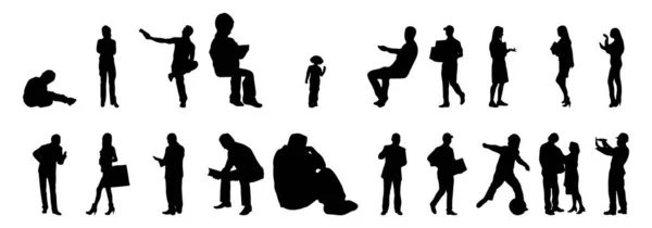 Vector Silhouetten Overzicht Silhouetten Van Mensen Contourtekening Personensilhouet Icoon Set — Stockvector