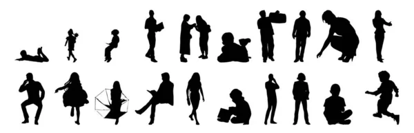 Vektor Silhouetten Umrisse Von Menschen Konturzeichnung Menschen Silhouette Icon Set — Stockvektor