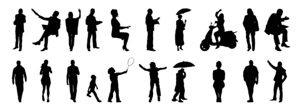 Vektor Silhouetten Umrisse Von Menschen Konturzeichnung Menschen Silhouette Icon Set — Stockvektor