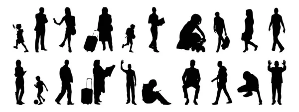 Vektor Silhouetten Umrisse Von Menschen Konturzeichnung Menschen Silhouette Icon Set — Stockvektor