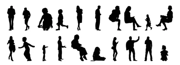 Vektor Silhouetten Umrisse Von Menschen Konturzeichnung Menschen Silhouette Icon Set — Stockvektor