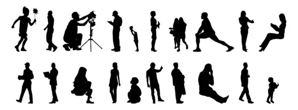 Vektor Silhouetten Umrisse Von Menschen Konturzeichnung Menschen Silhouette Icon Set — Stockvektor